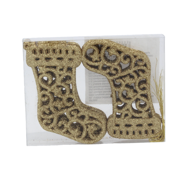 SET DE 12 DECORATIUNI DE CRACIUN - BOT 10 CM ROSU/ORO/ARGINTIU *3553