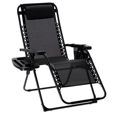 FOLDING GARDEN SUN LOUNGER WITH BASE, POCKET AND HEADREST BLACK 65 X 176 X 110 CM