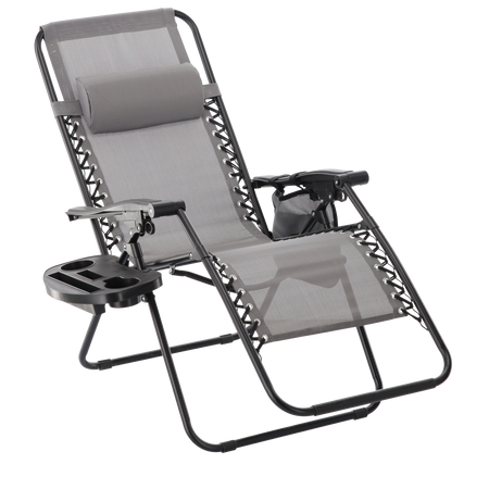 FOLDING GARDEN SUN LOUNGER WITH BASE, POCKET AND HEADREST GREY