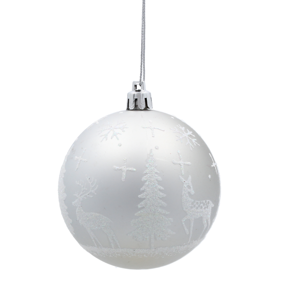 SET OF 6 CHRISTMAS BAUBLES SILVER 8 CM
