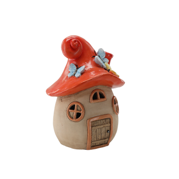 GARDEN FIGURINE - RED MUSHROOM HOUSE WITH LED 22,6 x 21 x 30,9 CM