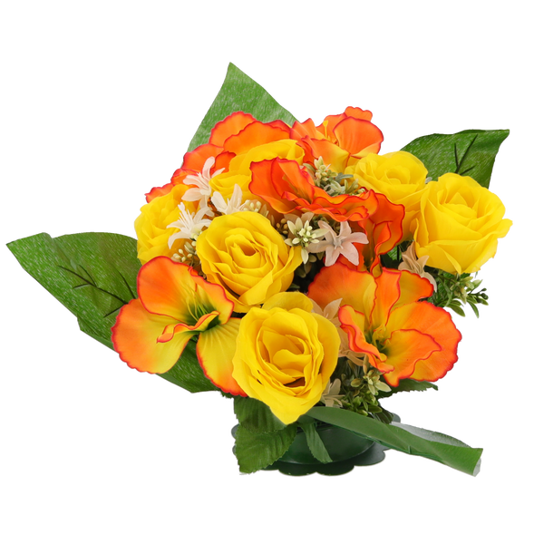 ARTIFICIAL BOUQUET OF FLOWERS ROSES AND HIBISCUS ASSORTED COLOURS