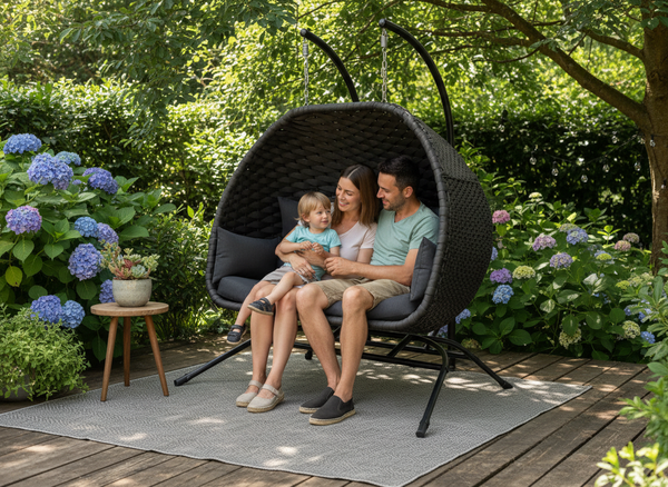 FOTEL WISZĄCY TONDER TRZYOSOBOWY - CZARNY, CZARNA PODUSZKA, CZARNA RAMA