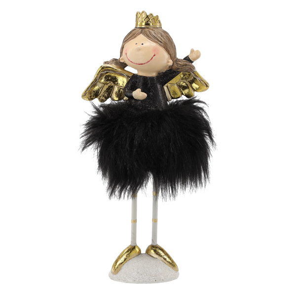 ANGEL IN BLACK DRESS WITH FUR 31 CM LED