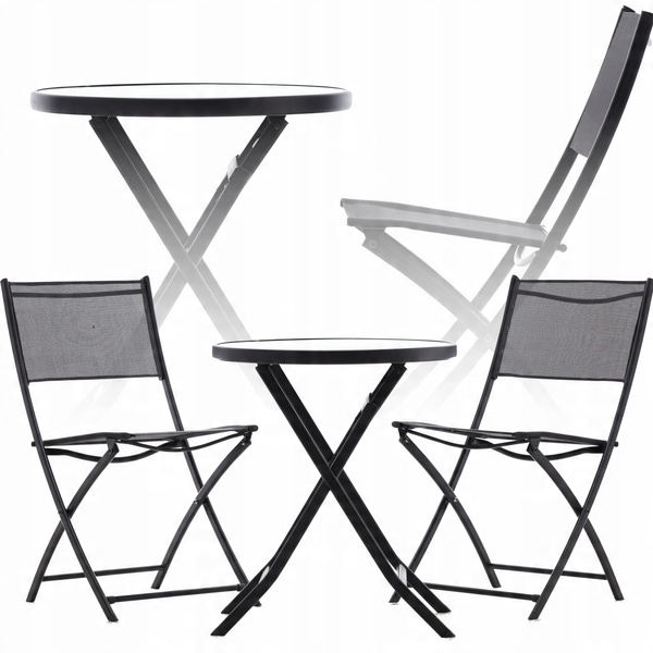 SET DE MOBILIER PENTRU BALKON - MASA ROTUNDĂ + 2 ȘEZLONGURI FOLDABLE - NEGRU *6643