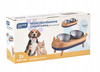 SET OF 2 STAINLESS STEEL BOWLS FOR DOG / CAT ON STAND 41 X 20.5 X 15 CM