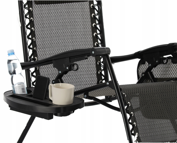 FOLDING GARDEN LOUNGER WITH STAND, POCKET, AND HEADREST