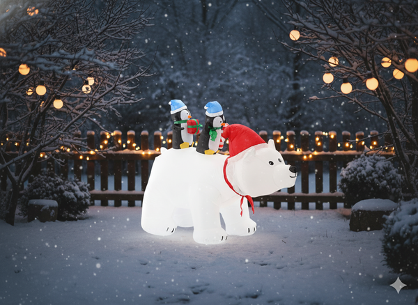 DMUCHANY NIEDŹWIEDŹ POLARNY Z PINGWINKAMI LED 200 CM *0431