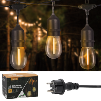 GARDEN GARLAND 230 V LENGTH 3 + 7 M FILAME 10 LED WARM WHITE WITH HANDLES