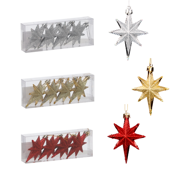 SET 4 DECORAȚIUNI DE CRĂCIUN STEA 10 CM *1147