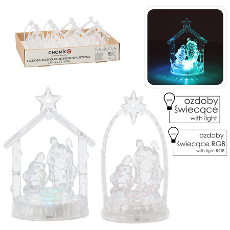 OZDOBA BOŻONAR. - SZOPKA LED PLASTIKOWA 6 x 6 x 12 CM MIX WZORÓW disp=12szt *0405