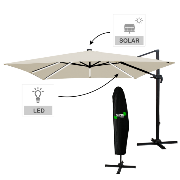 PARASOL DE GRĂDINĂ 3 x 3 M BEIGE "ROMA" CU HUSA CU LED *1565