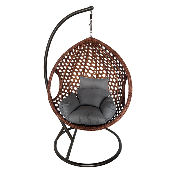 HANGING CHAIR MALIBU - BROWN, CUSHION - GREY, FRAME - BROWN
