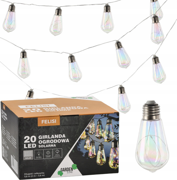 GIRLANDA SOLARNA OGRODOWA DŁ. 2 + 3,8 M FELISI 20 LED OPALOWY ZIMNY BIAŁY *3569