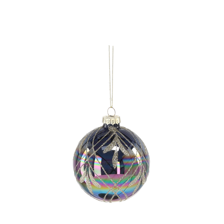 SKLENĚNÁ BAUBLE - ČERNÝ LESK MIX VZORŮ 8 CM disp=12ks *1907