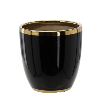 VAS CERAMIC PENTRU GHIVECI 26 x 26 x 27 CM NEGRU CU MARGINEA AURIE *0343