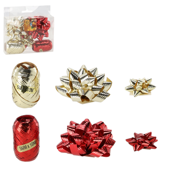 GIFT WRAPPING SET - GOLD / RED (2 RIBBONS + 4 BOWS) pack=24pcs. *7632