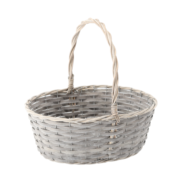 KOSZYK RATTANOWY 33 x 25 x 13,5/32 CM Z RĄCZKĄ - CIEMNY SZARY *8260