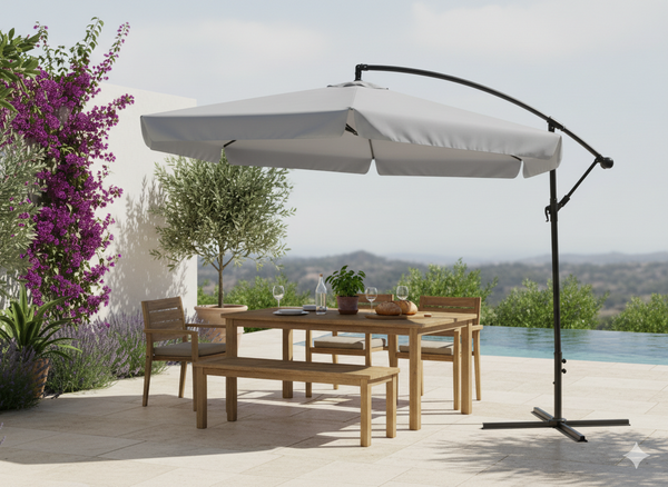 PARASOL OGRODOWY 3 M SZARY "BANANA" Z POKROWCEM