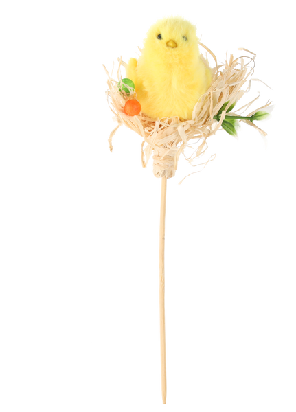 EASTER PICK DECORATION - CHICK ON STRAW 5 x 23 CM MIX 3 DESIGNS pack=12pcs