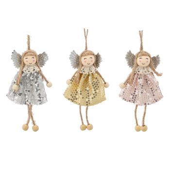 CHRISTMAS DECORATION HANGING ANGEL 7.5 X 16 CM MIXED COLORS pack=12pcs