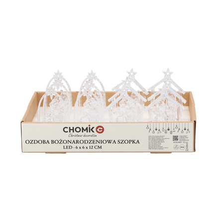 OZDOBA BOŻONAR. - SZOPKA LED PLASTIKOWA 6 x 6 x 12 CM MIX WZORÓW disp=12szt *0405