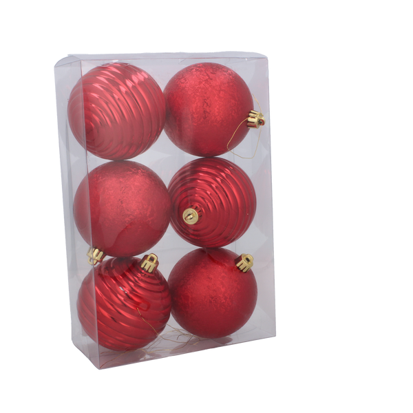 SET OF 6 BAUBLES 8 CM RED/GOLD/SILVER