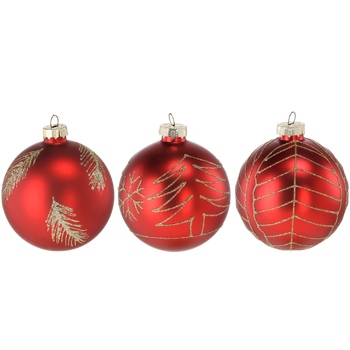 GLASS ORNAMENT - MATTE RED MIXED PATTERNS 8 CM