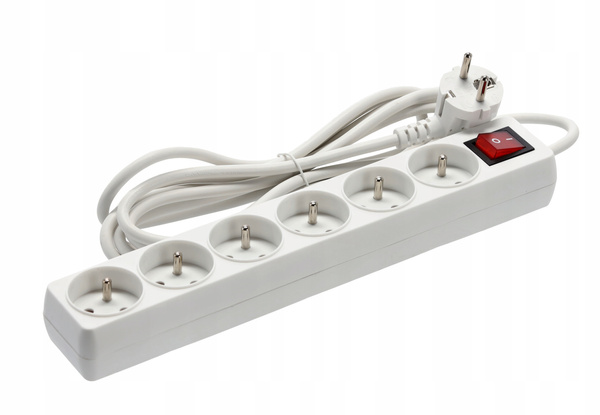 EXTENSION CORD POWER STRIP WITH SWITCH 6 SOCKETS 3 M WHITE