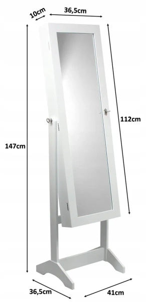 JEWELRY CABINET WITH MIRROR WHITE "GRAND" 41.5 X 36.5 X 147 CM