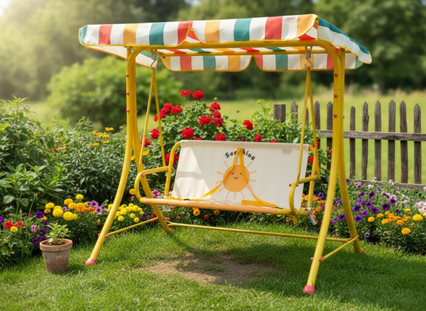 HUŚTAWKA OGRODOWA PODWÓJNA 117 x 73 x 107 CM Z DASZKIEM 