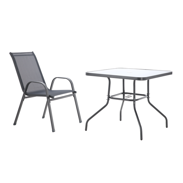 GARDEN FURNITURE SET - 4 CHAIRS + SQUARE TABLE - GRAY *3384