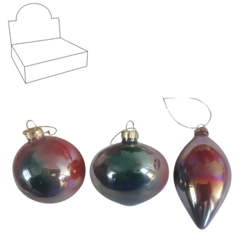 IRIDESCENT GLASS ORNAMENT MIXED PATTERNS