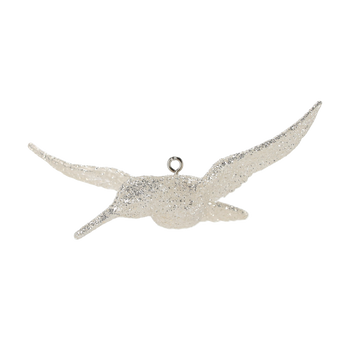 GLASS ORNAMENT - WHITE SHINY HUMMINGBIRD 8 X 13 CM