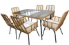 GARDEN FURNITURE SET (TABLE, 6 CHAIRS) - BROWN, CUSHIONS - GREY