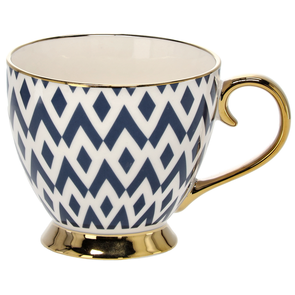 HRNČEK PORCELÁNOVÝ 445 ML NA NOŽIČKE MODRO/ZLATÝ MIX VZOROV balenie=1ks *7963