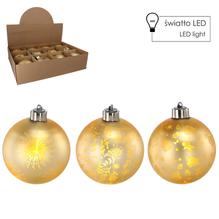 ORNAMENT DIN STICLĂ - AURIU 10 CM LED MIX DE MODELE disp=12buc *4532