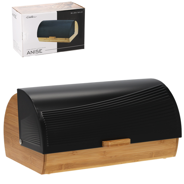 BREAD BOX ANISE - BAMBOO WITH METAL LID 38 x 28 x 18,5 CM BLACK