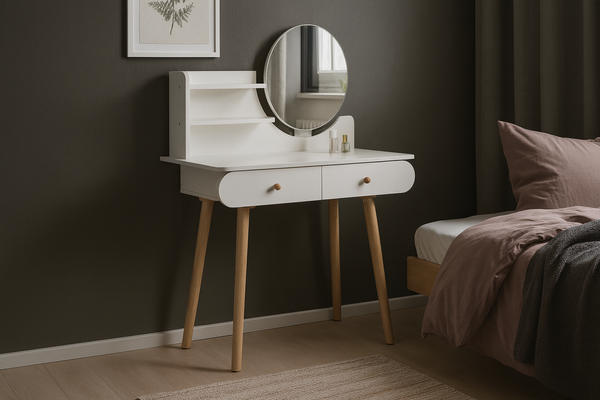 TOALETKA KOSMETYCZNA Z LUSTREM 80 x 40 x 120 CM BIAŁA *7872