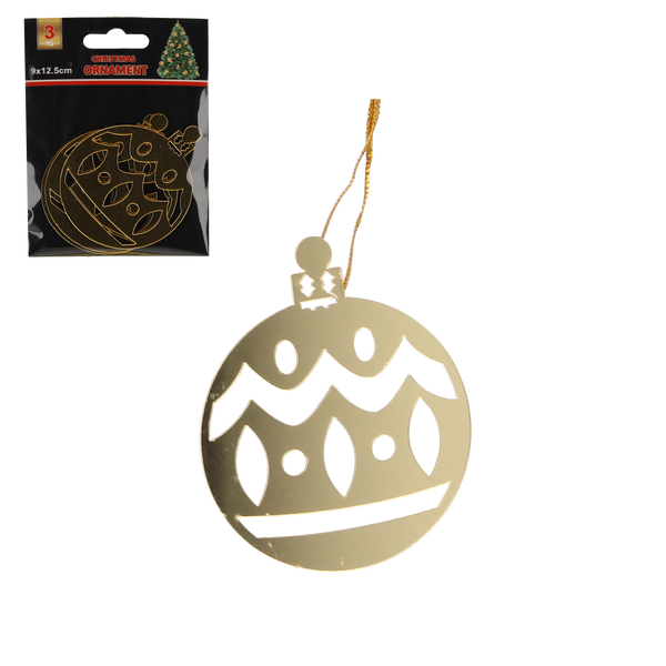 SADA 3 VÁNOČNÍCH OZDOB - ZLATÁ BAUBLE 8 x 6 CM balení=48ks *0788