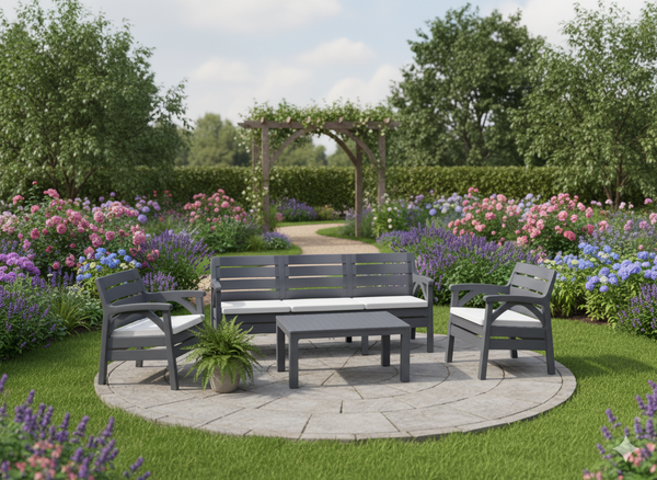 ZESTAW MEBLI OGRODOWYCH ANTRACYTOWYCH  "SANTANA" (2x FOTEL, ŁAWKA 3os.)