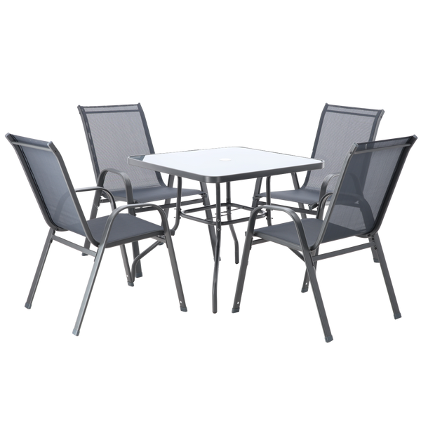SADA ZAHRADNÍHO NÁBYTKU - 4 ŽIDLE + ČTVERCOVÝ STŮL - ŠEDÝ *3384