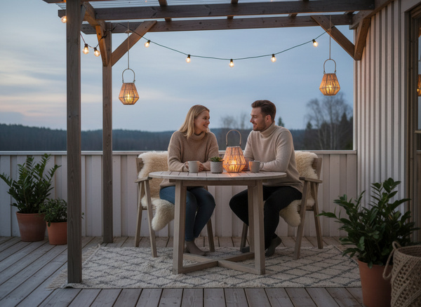 LAMPION 18 x 20 CM Z WKŁADEM SZKLANYM - BIAŁY