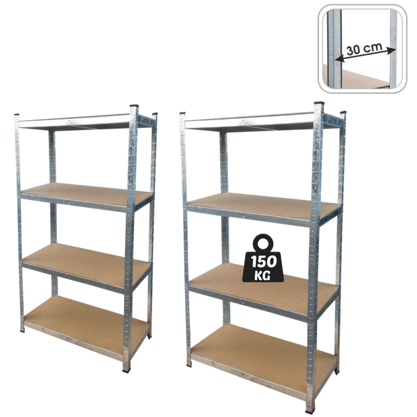 ZESTAW DWÓCH REGAŁÓW 4-POZIOMOWYCH 150 x 70 x 30 CM UDŹWIG PÓŁKI: 150 KG *2165