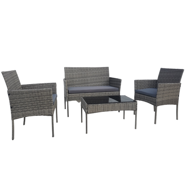 SET DE MOBILĂ DIN RATTAN (CANAPEA, 2 FOTOLII, MESA) GRI *3477