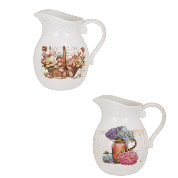 CERAMIC POT COVER JUG 22 x 16 x 23 CM WHITE MIXED PATTERNS