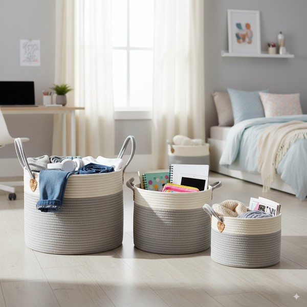 ZESTAW 3 OKRĄGŁYCH KOSZY NA PRANIE/ZABAWKI SZARY