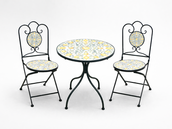METAL MOSAIC GARDEN FURNITURE SET "LEMONIA" TABLE + 2 CHAIRS