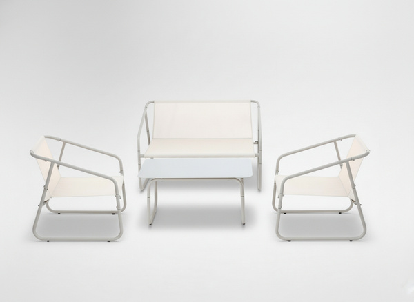 ZESTAW MEBLI OGRODOWYCH - SOFA, 2 KRZESŁA, STOLIK - BEŻOWY *3811