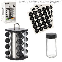 PRZYPRAWNIK KWADRATOWY 16,5 x 16,5 x 33,5 CM Z RĄCZKĄ 16 SŁOICZKÓW CZARNO-SREBRNY *9165